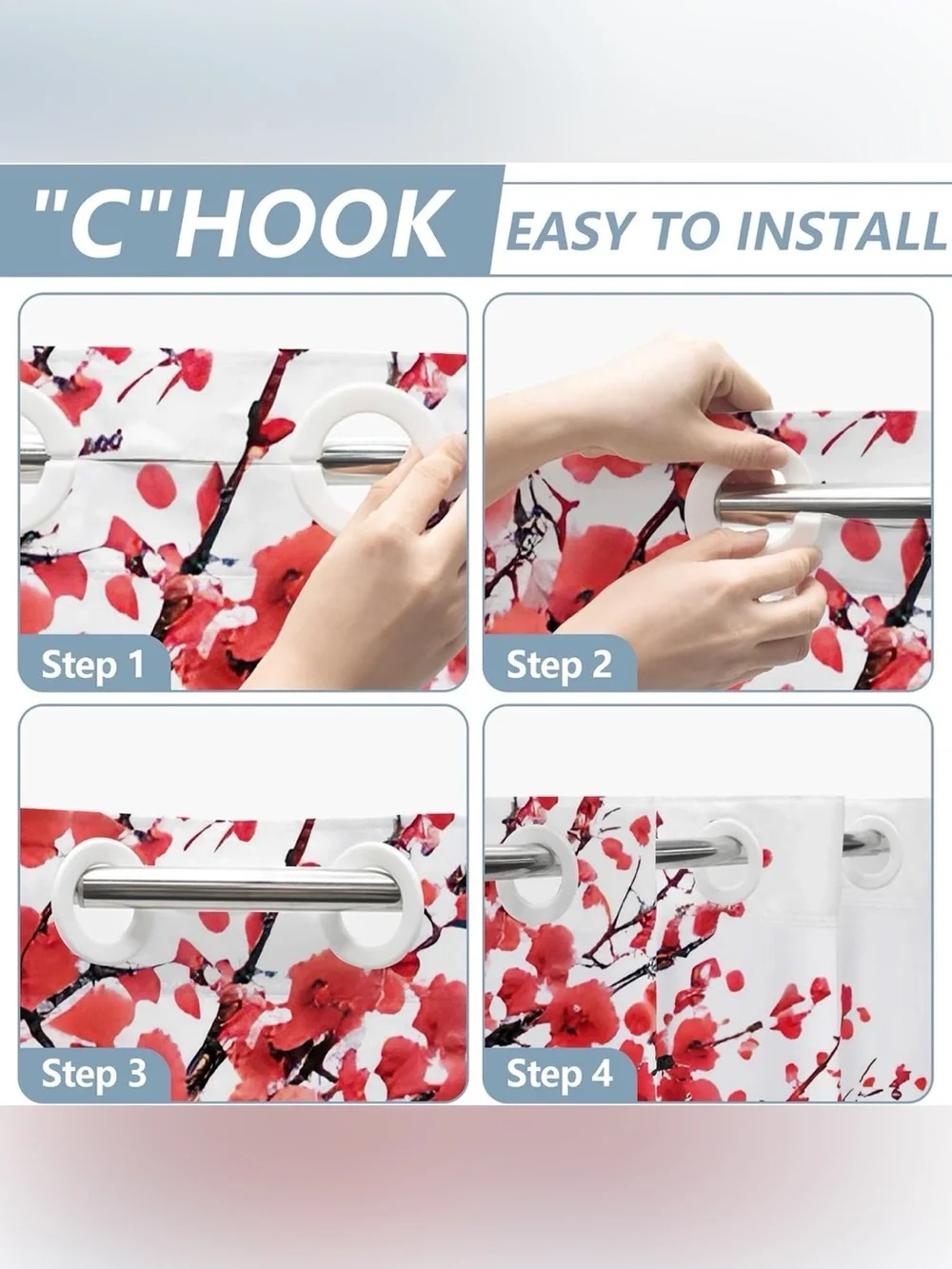 No Hook Japanese Anime Shower Curtain with Snap in Liner - Picture 2 of 7